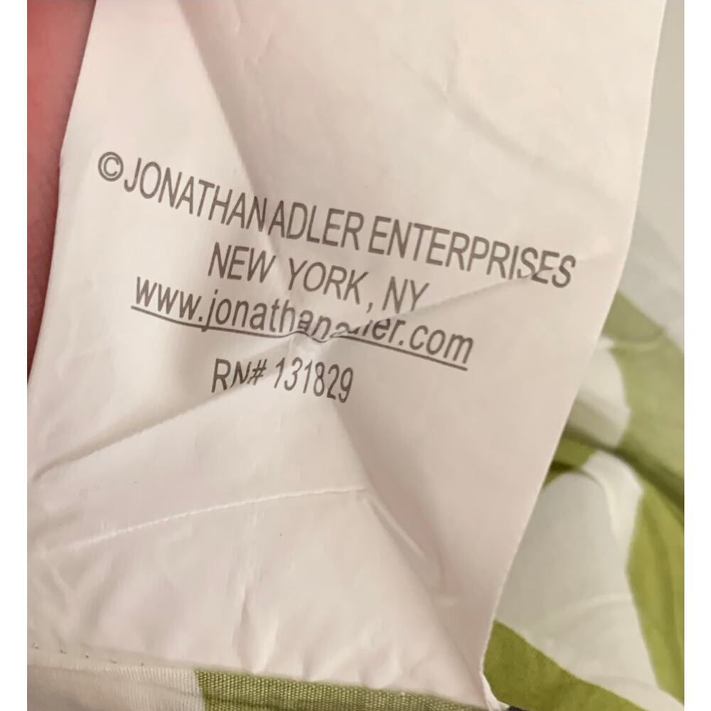 Vtg Y2K Jonathan Adler King Duvet Cover Set 2 Euro Shams Green White Geometric - Picture 11 of 11
